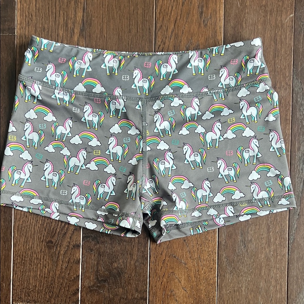 Women’s Gray Unicorn Print Athletic Shorts